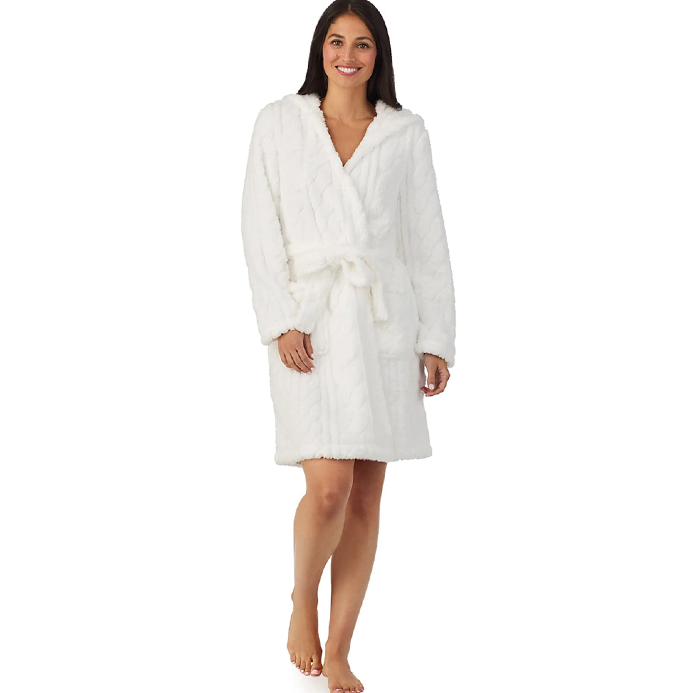 New Cable Jacquard Sherpa Wrap Robe with Hood Women Sleepwear|Long Sleeves