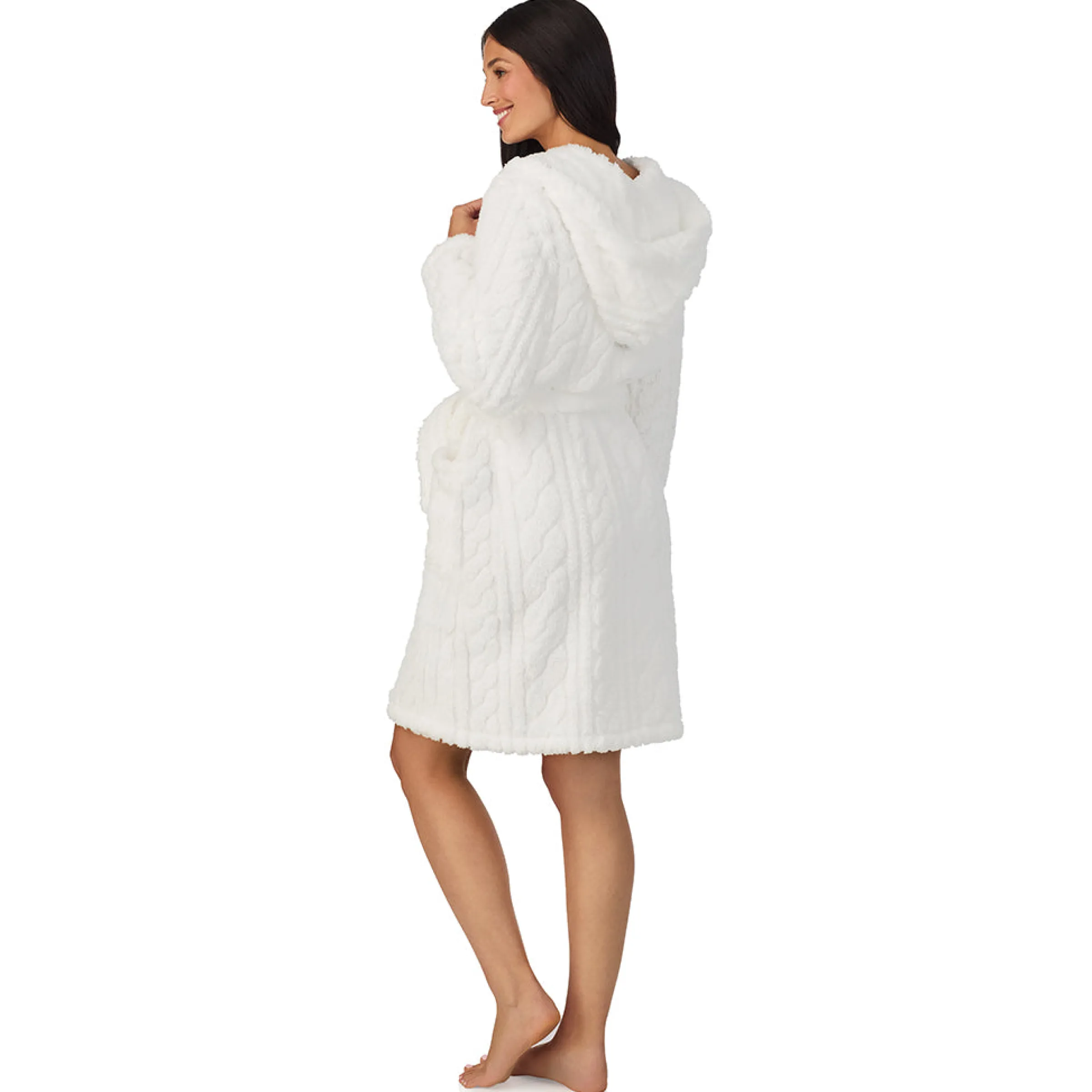 New Cable Jacquard Sherpa Wrap Robe with Hood Women Sleepwear|Long Sleeves