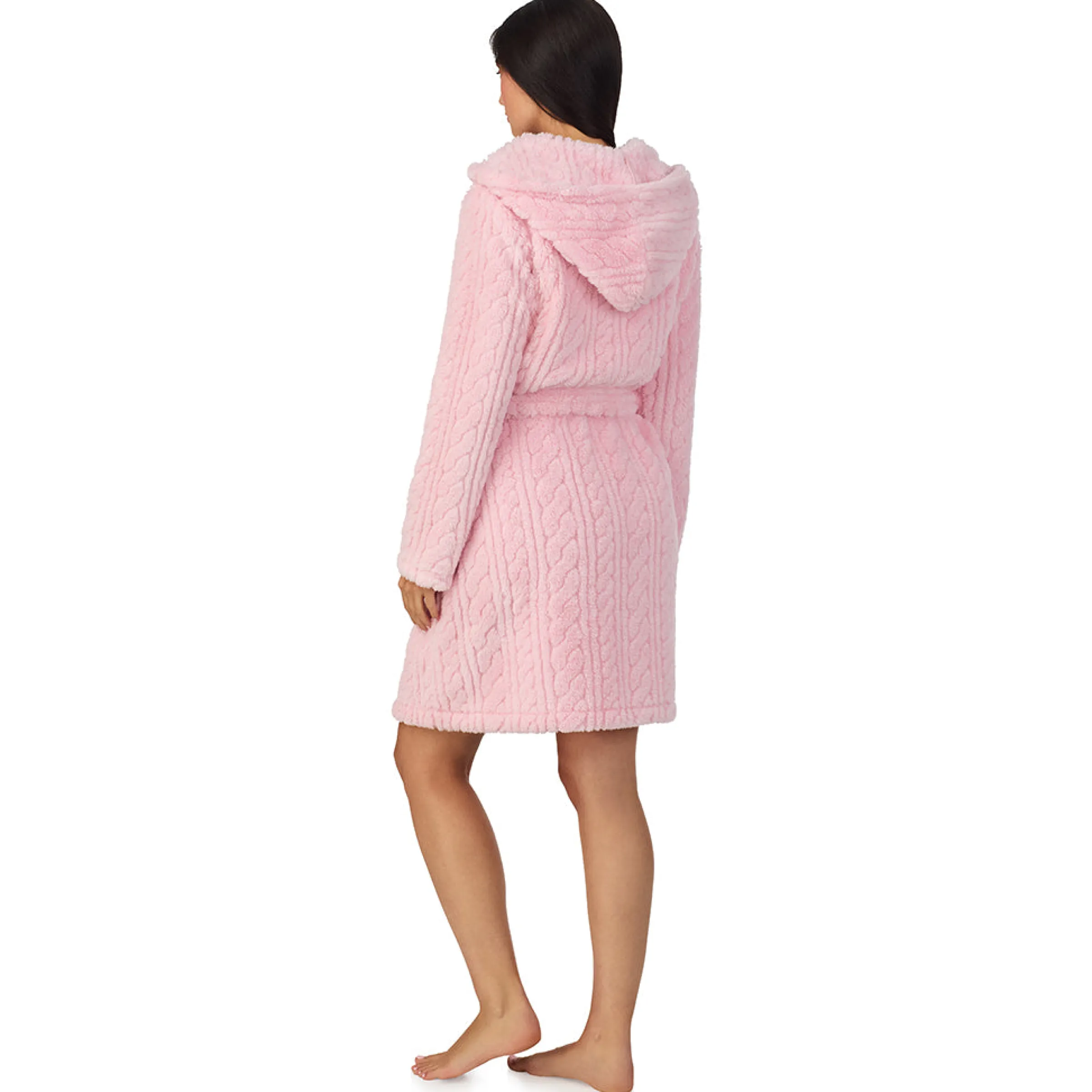 New Cable Jacquard Sherpa Wrap Robe with Hood Women Sleepwear|Long Sleeves