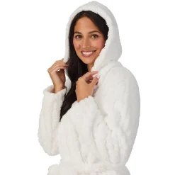 New Cable Jacquard Sherpa Wrap Robe with Hood Women Sleepwear|Long Sleeves