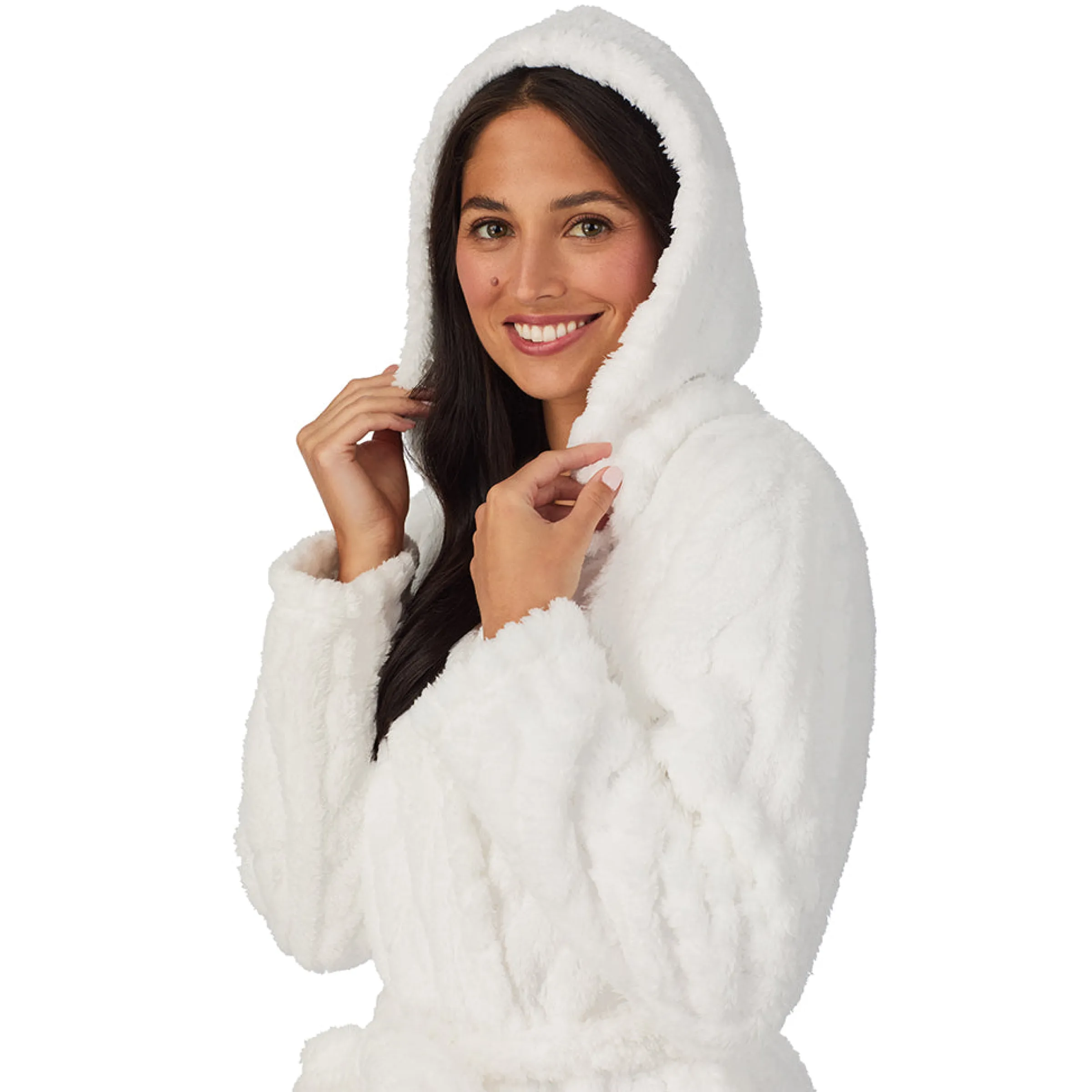 New Cable Jacquard Sherpa Wrap Robe with Hood Women Sleepwear|Long Sleeves
