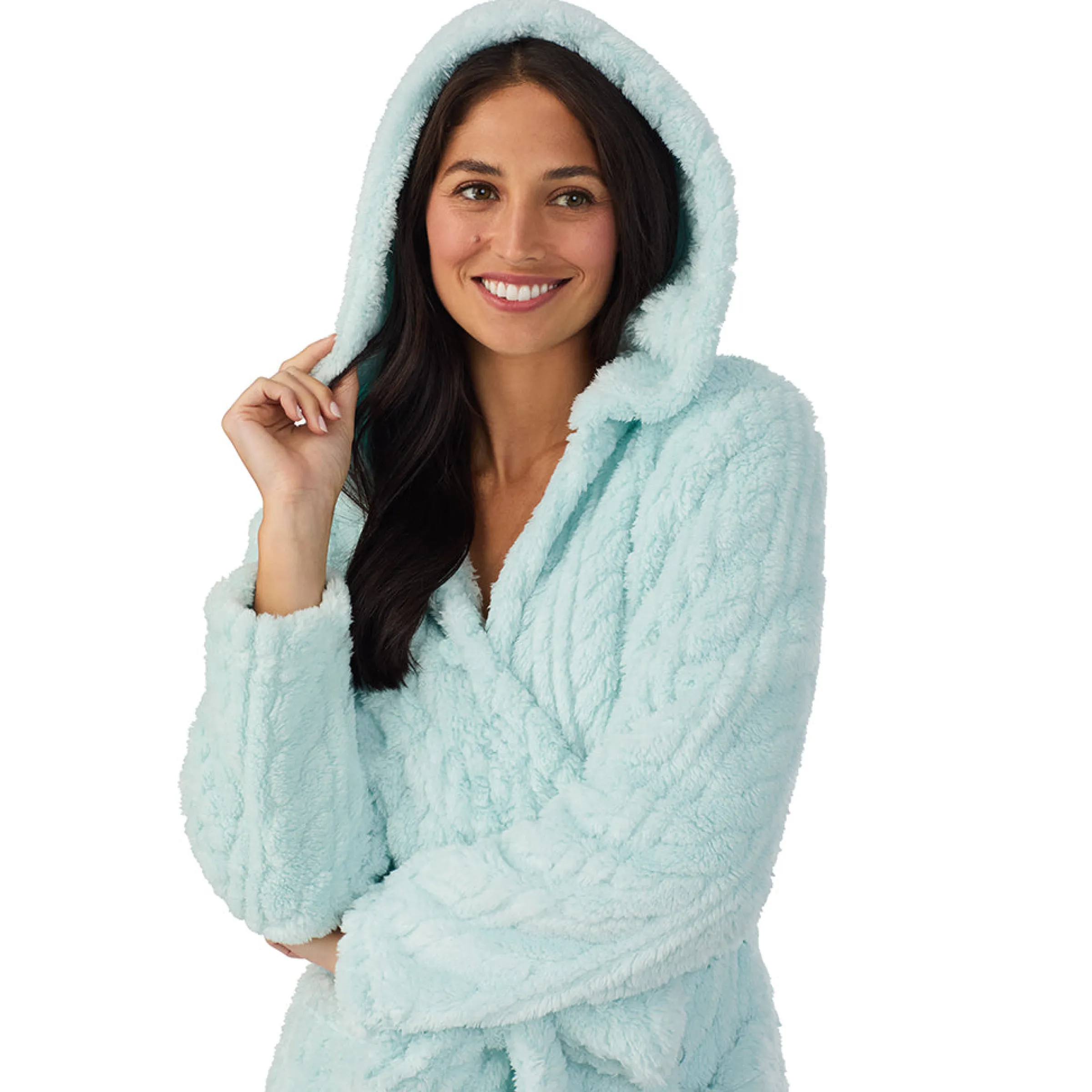 New Cable Jacquard Sherpa Wrap Robe with Hood Women Sleepwear|Long Sleeves