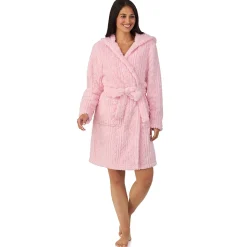 New Cable Jacquard Sherpa Wrap Robe with Hood Women Sleepwear|Long Sleeves