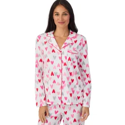 Cotton Rich Long Sleeve Notch Collar Top with Long Pant Pajama Set Women Sleepwear|Long Sleeves
