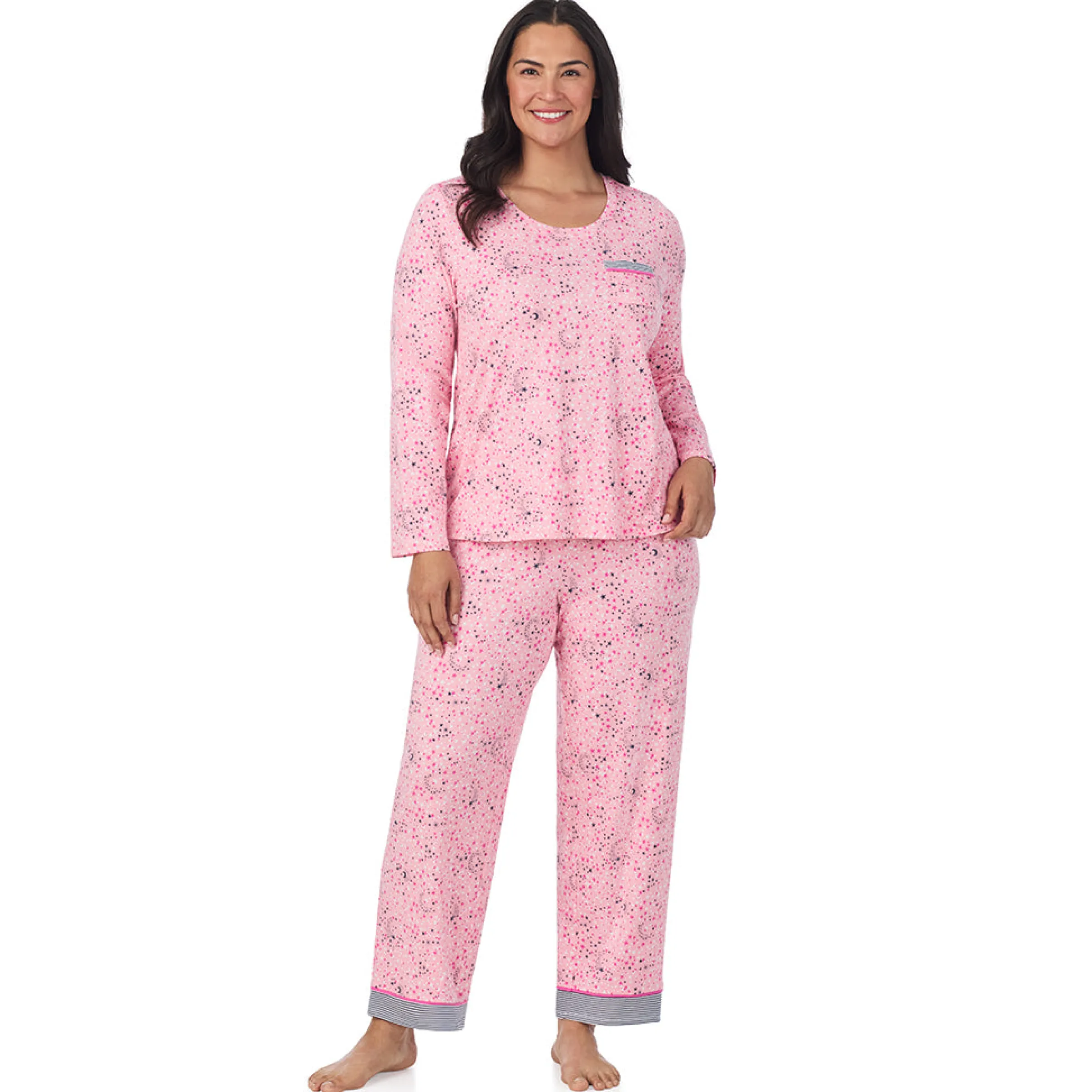 Sale Cotton Rich Long Sleeve Top with Pant Pajama Set PLUS Women Sleepwear|Plus Size