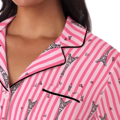 Clearance Cotton Rich Short Sleeve Notch Collar Top with Cropped Pant Pajama Set Women Sleepwear|Plus Size