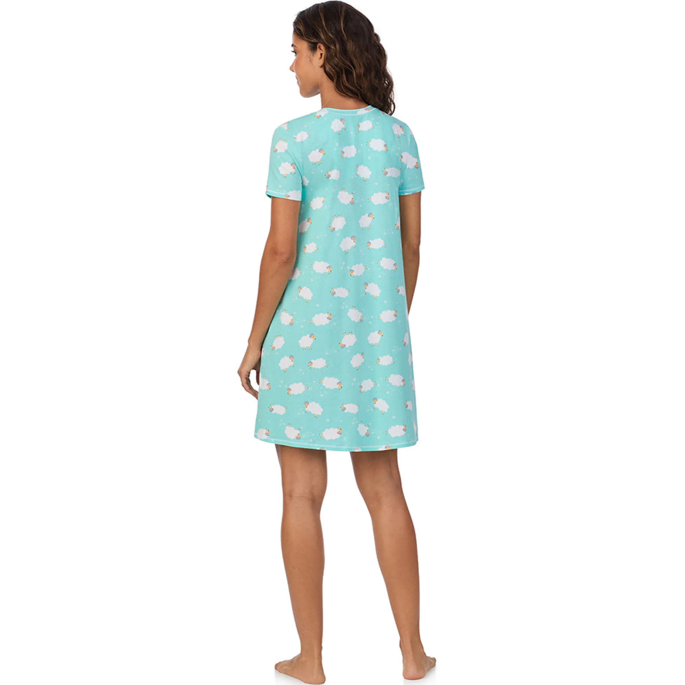 Cotton-Blend Short Sleeve V-Neck Sleep Shirt Women Sleepwear