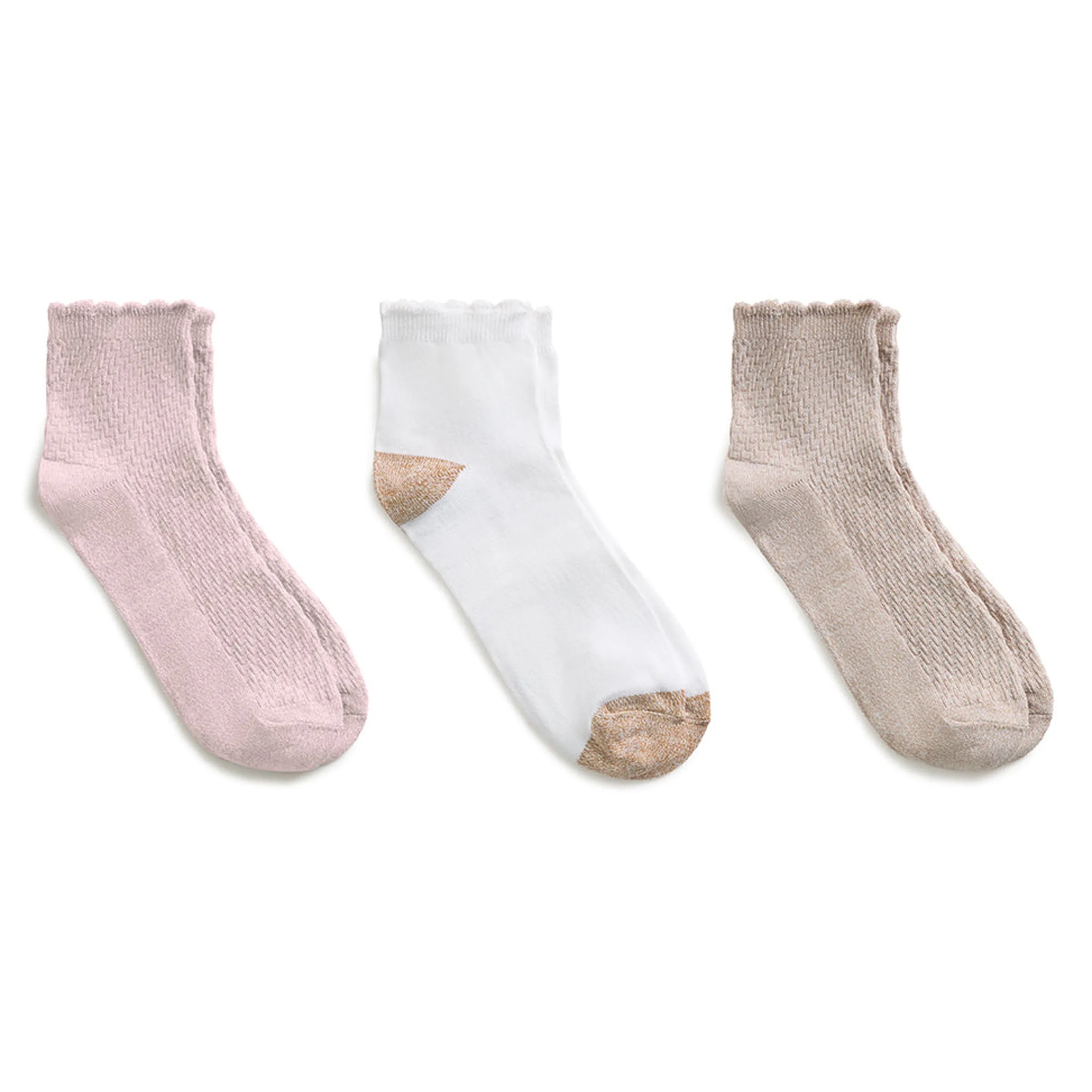 Clearance Diagonal Rib / Scallop Welt Anklet Sock 3-Pack Women Women's Accessories|Socks