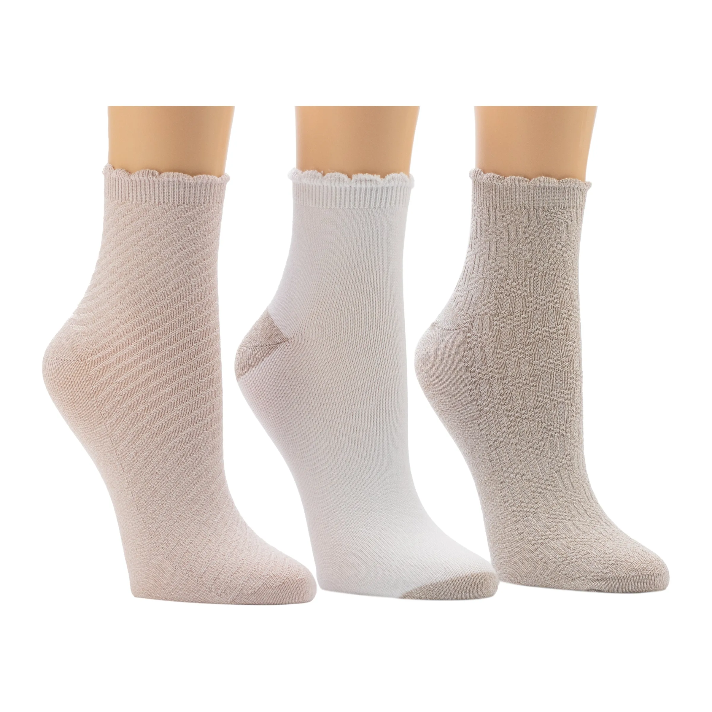 Clearance Diagonal Rib / Scallop Welt Anklet Sock 3-Pack Women Women's Accessories|Socks