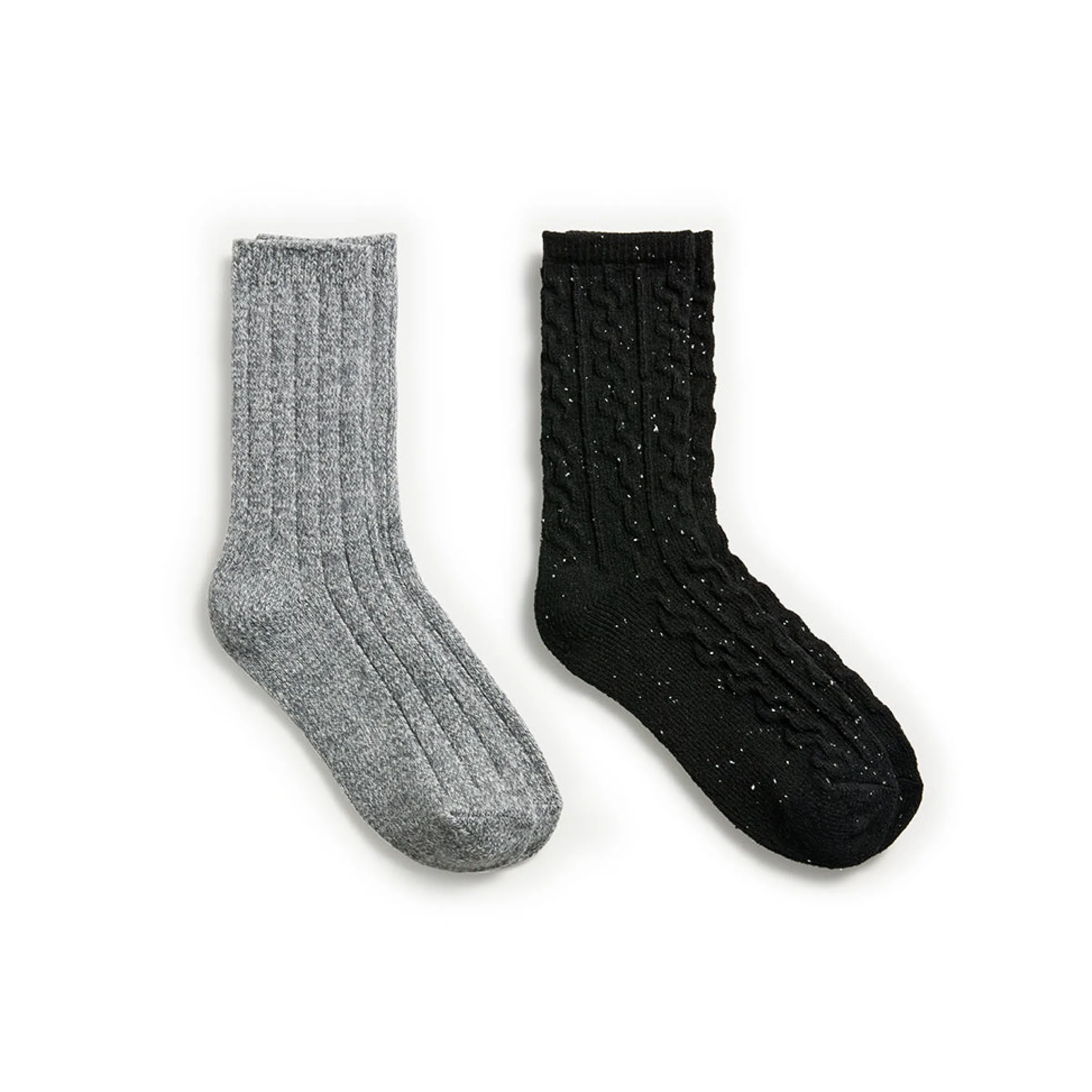 New Flecked Pucker Chain Cable/Solid Rib Crew Sock 2-Pack Women Socks|Women's Accessories