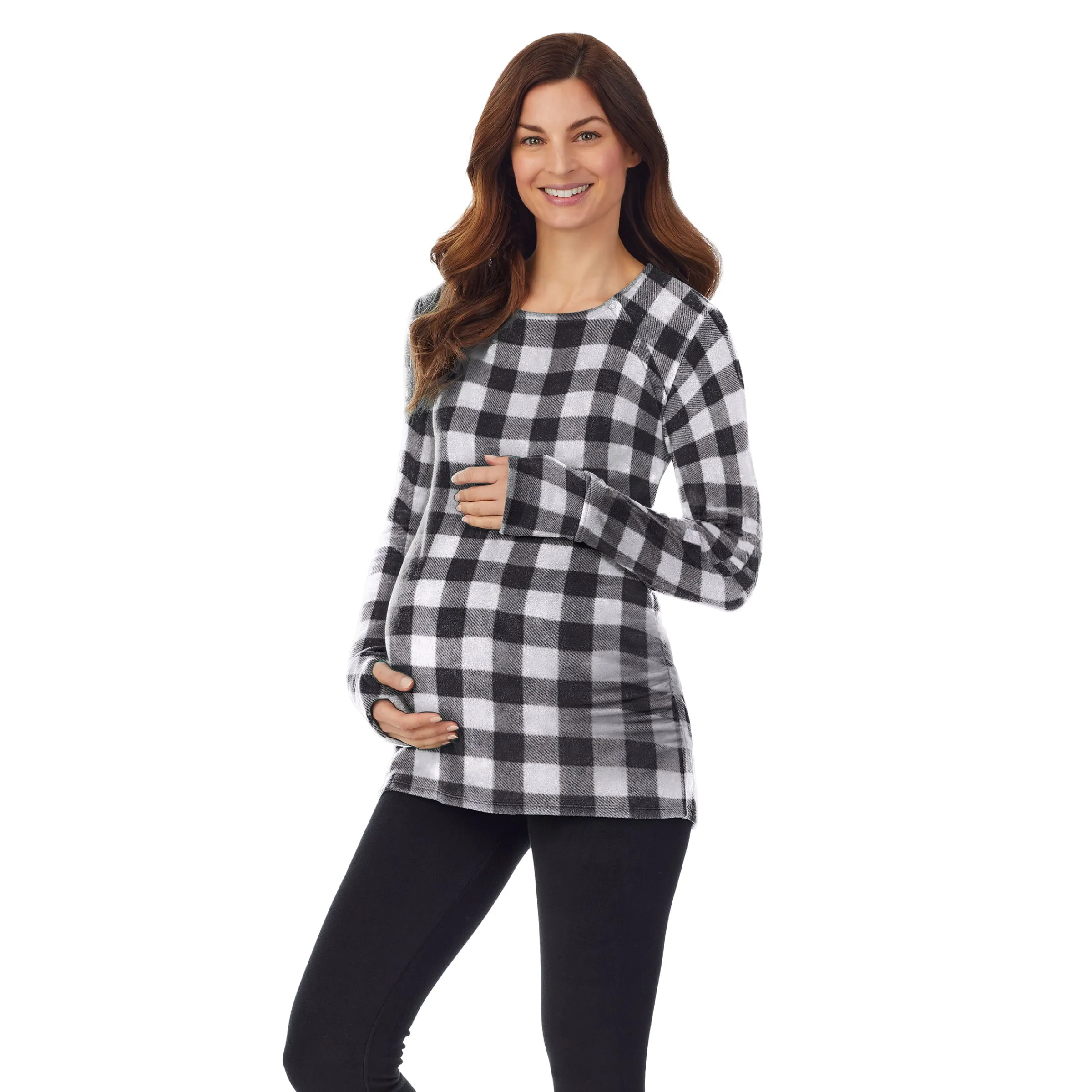 Sale Fleecewear With Stretch Maternity Snap Front Crew Women Maternity|Long Sleeves
