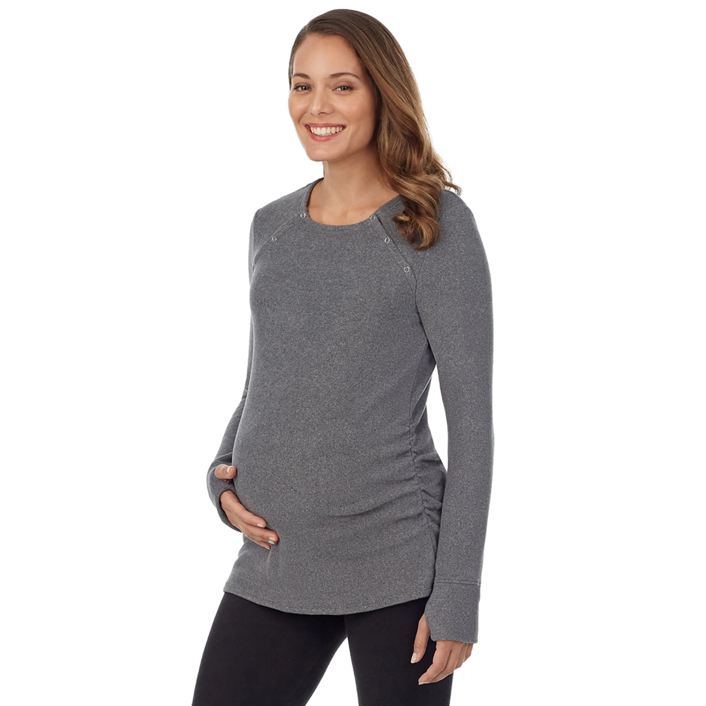 Sale Fleecewear With Stretch Maternity Snap Front Crew Women Maternity|Long Sleeves