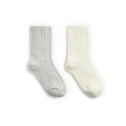 Sale Lace Diamond Texture/Wide Rib Crew Sock 2-Pack Women Socks|Women's Accessories