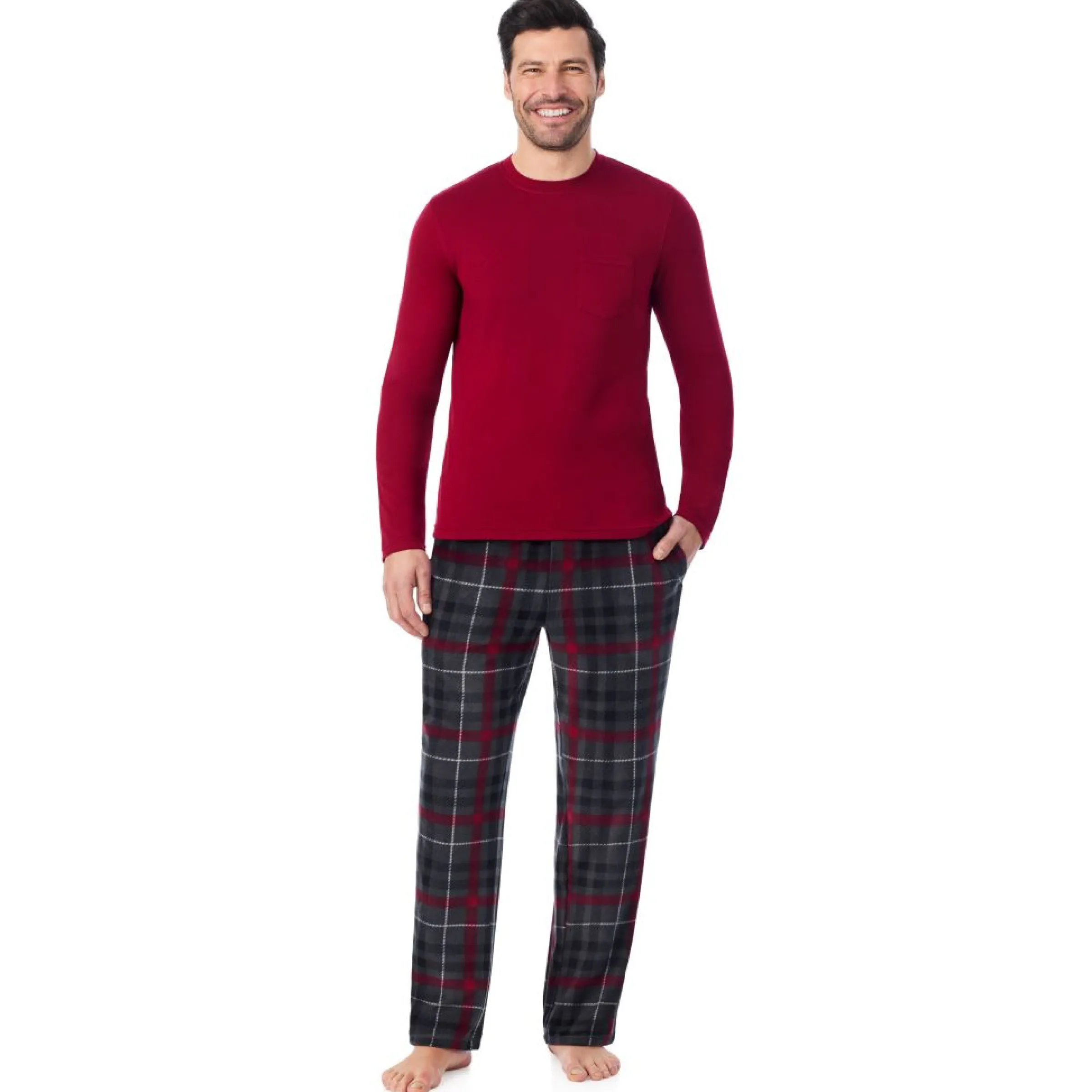 Clearance Mens Cabin Fleece Long Sleeve Crew and Pajama Pant 2-Pc Set Pants|Sleepwear