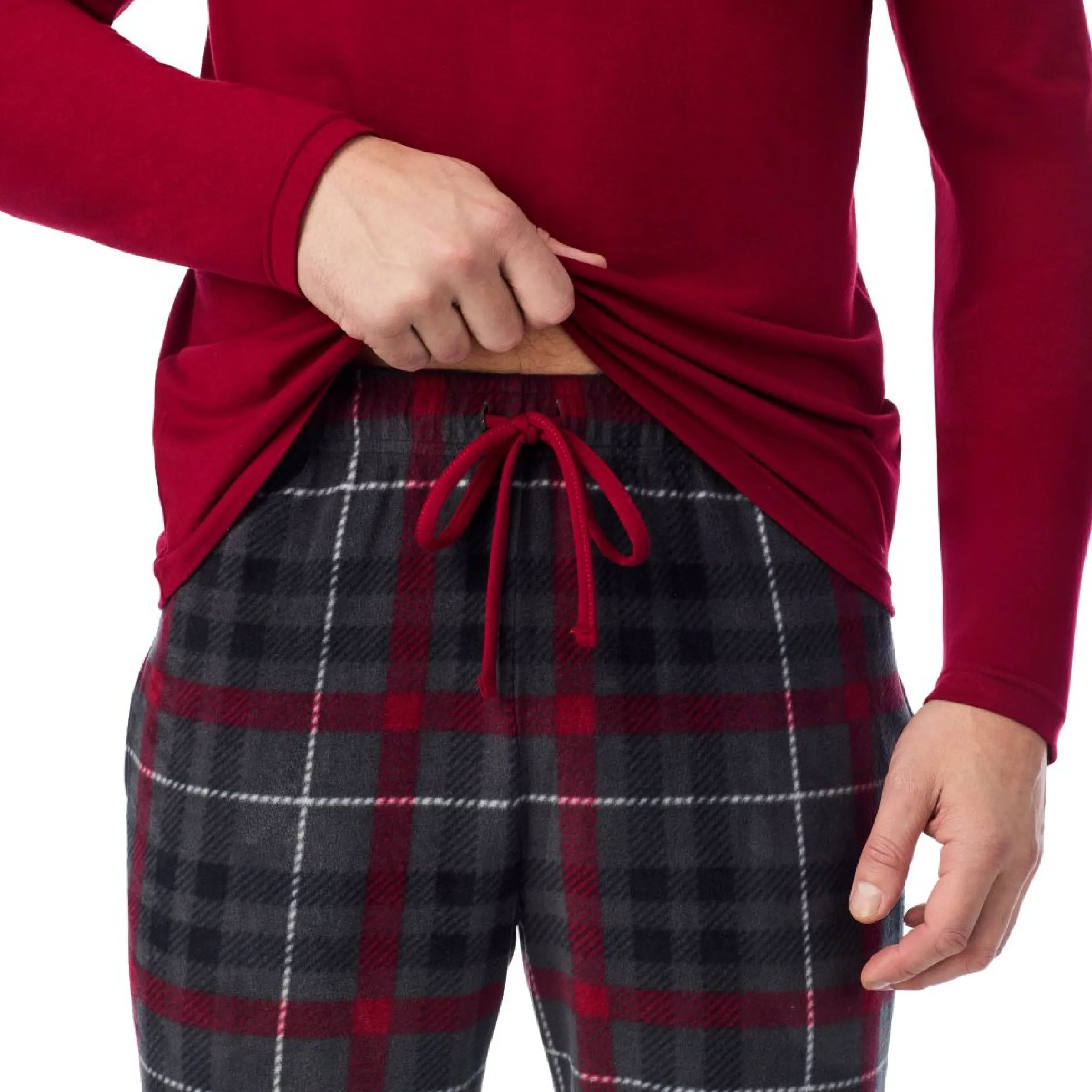 Clearance Mens Cabin Fleece Long Sleeve Crew and Pajama Pant 2-Pc Set Pants|Sleepwear
