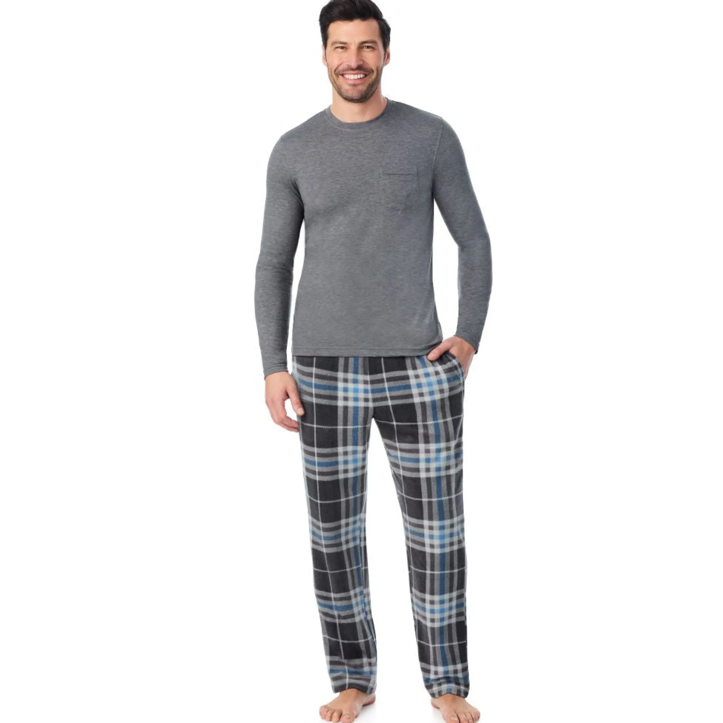 Clearance Mens Cabin Fleece Long Sleeve Crew and Pajama Pant 2-Pc Set Pants|Sleepwear