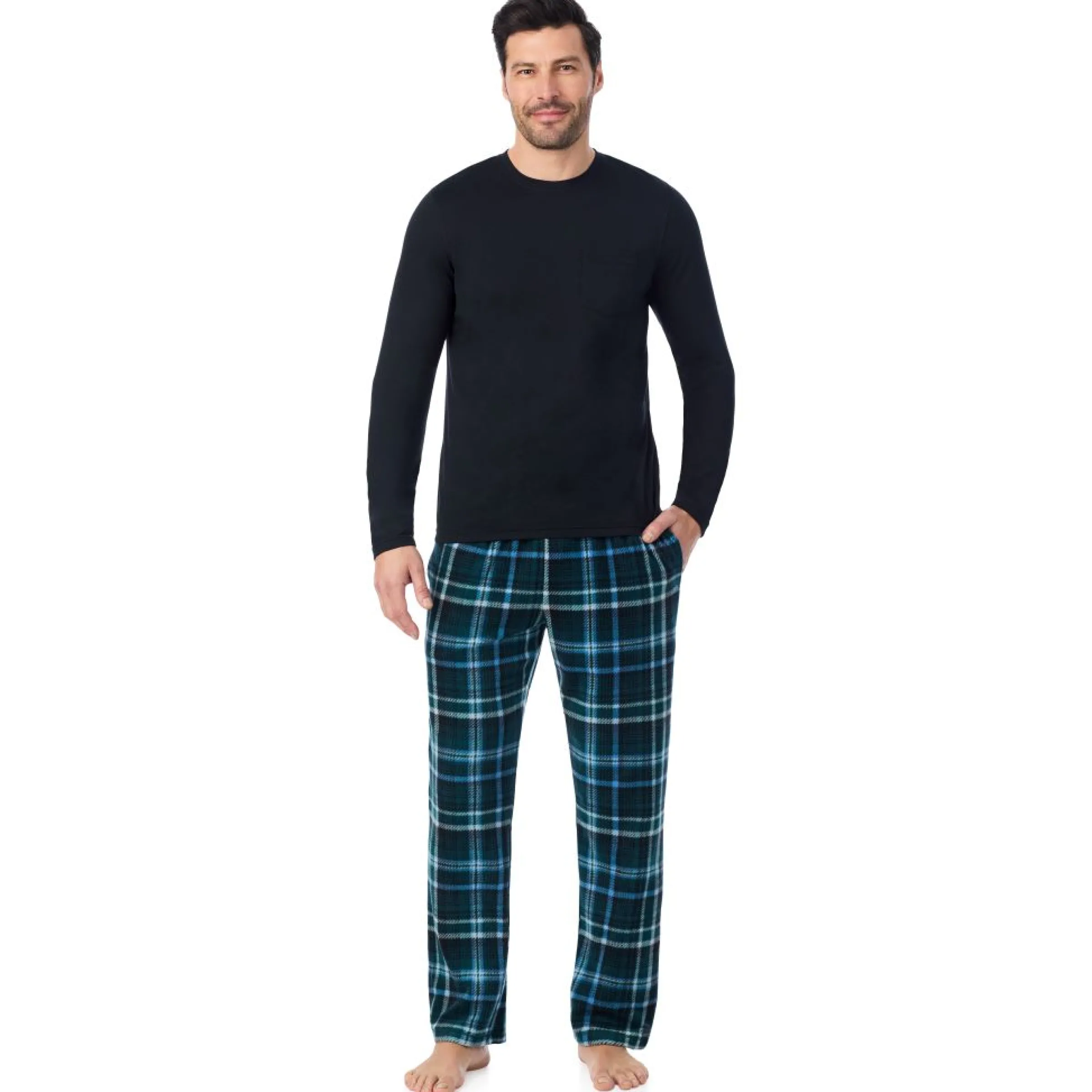 Clearance Mens Cabin Fleece Long Sleeve Crew and Pajama Pant 2-Pc Set Pants|Sleepwear