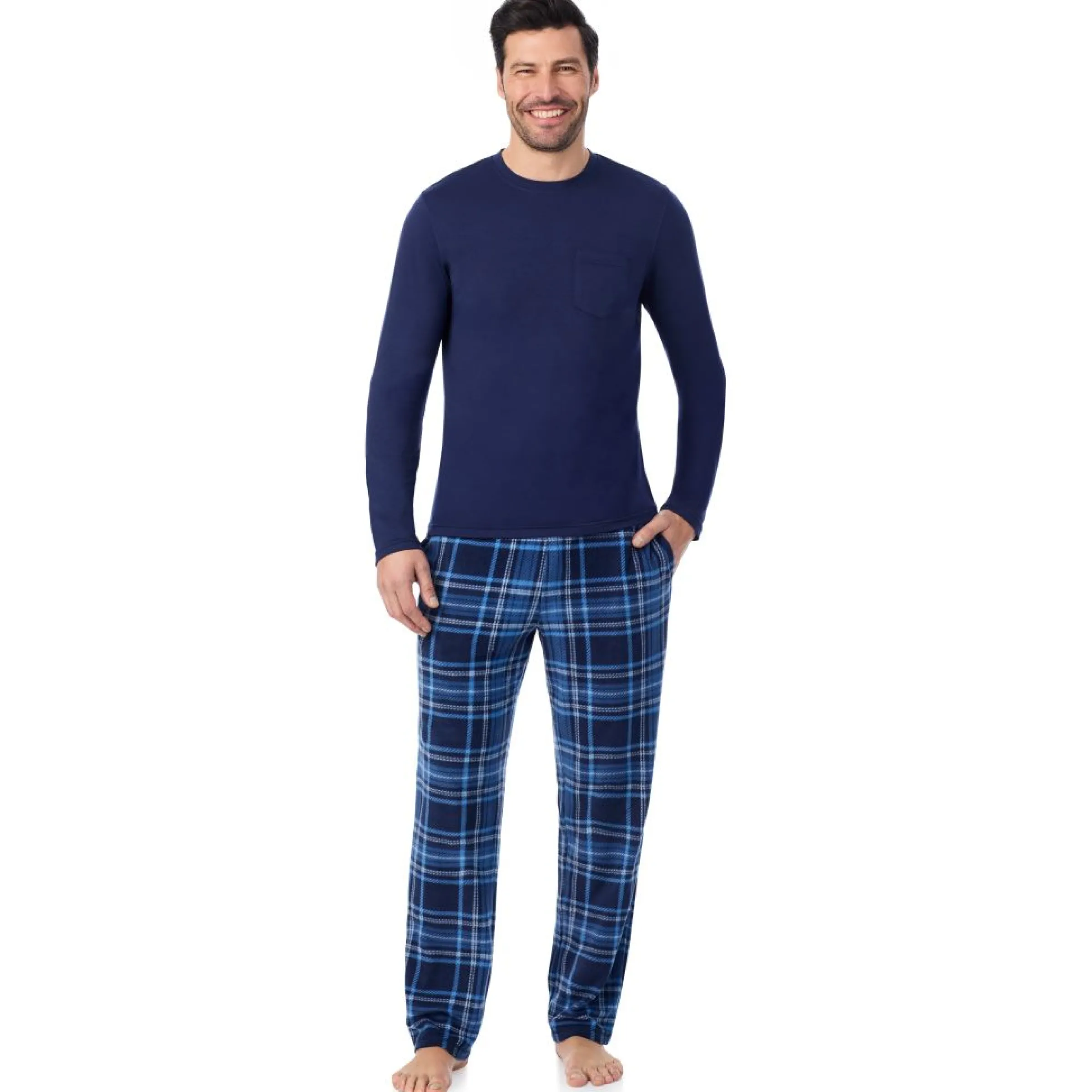 Clearance Mens Cabin Fleece Long Sleeve Crew and Pajama Pant 2-Pc Set Pants|Sleepwear