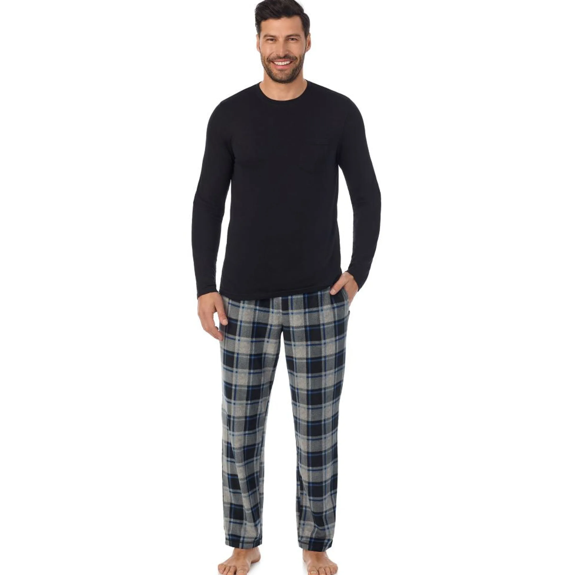 Discount Mens Cabin Fleece Long Sleeve Crew and Pajama Pant 2-Pc Set Sleepwear