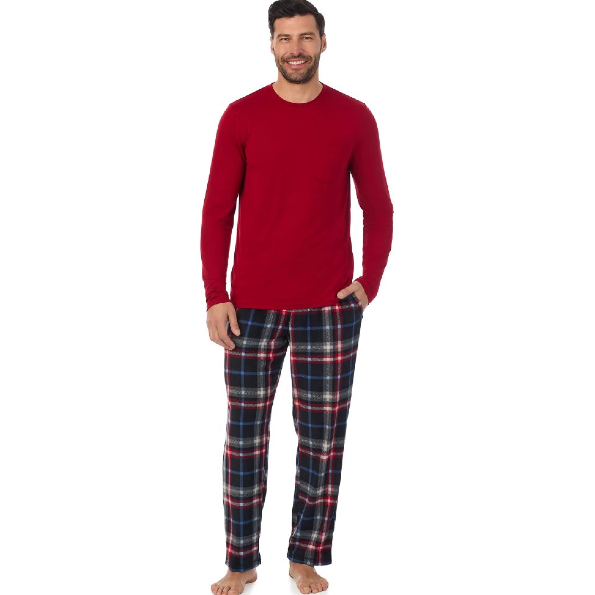 Discount Mens Cabin Fleece Long Sleeve Crew and Pajama Pant 2-Pc Set Sleepwear