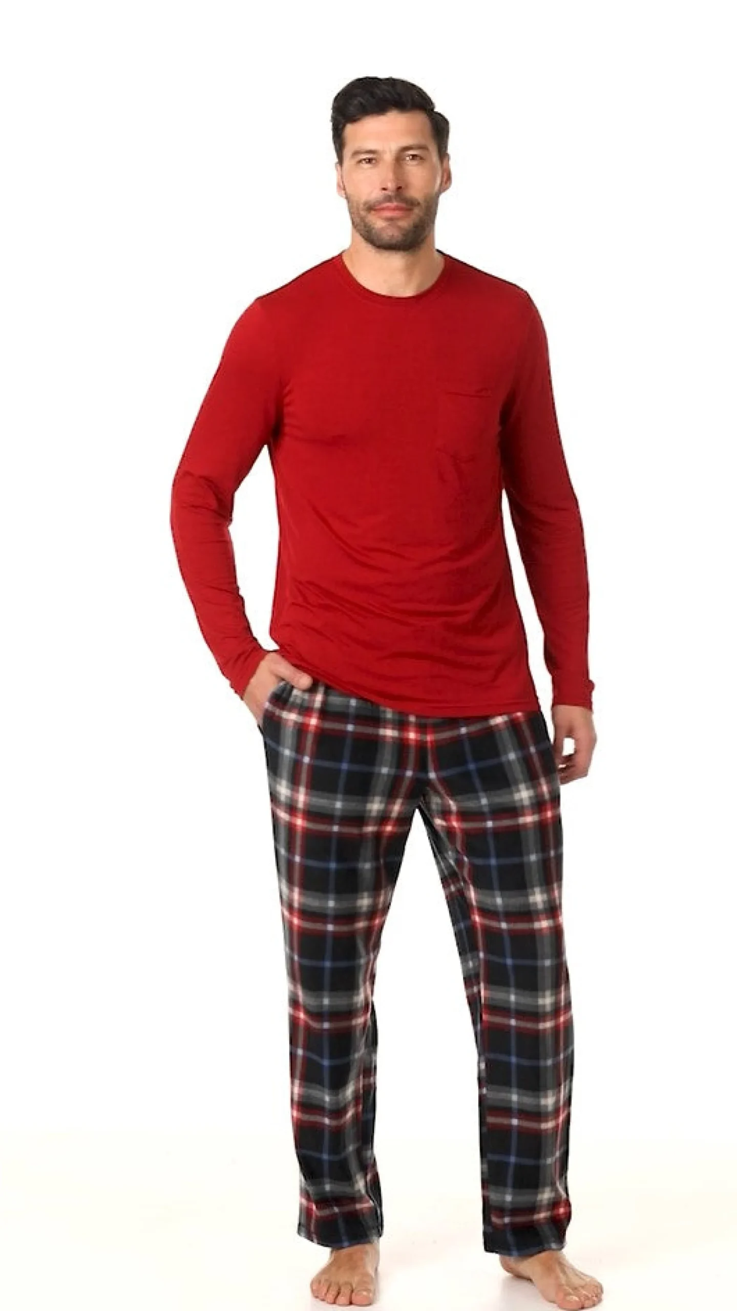 Discount Mens Cabin Fleece Long Sleeve Crew and Pajama Pant 2-Pc Set Sleepwear