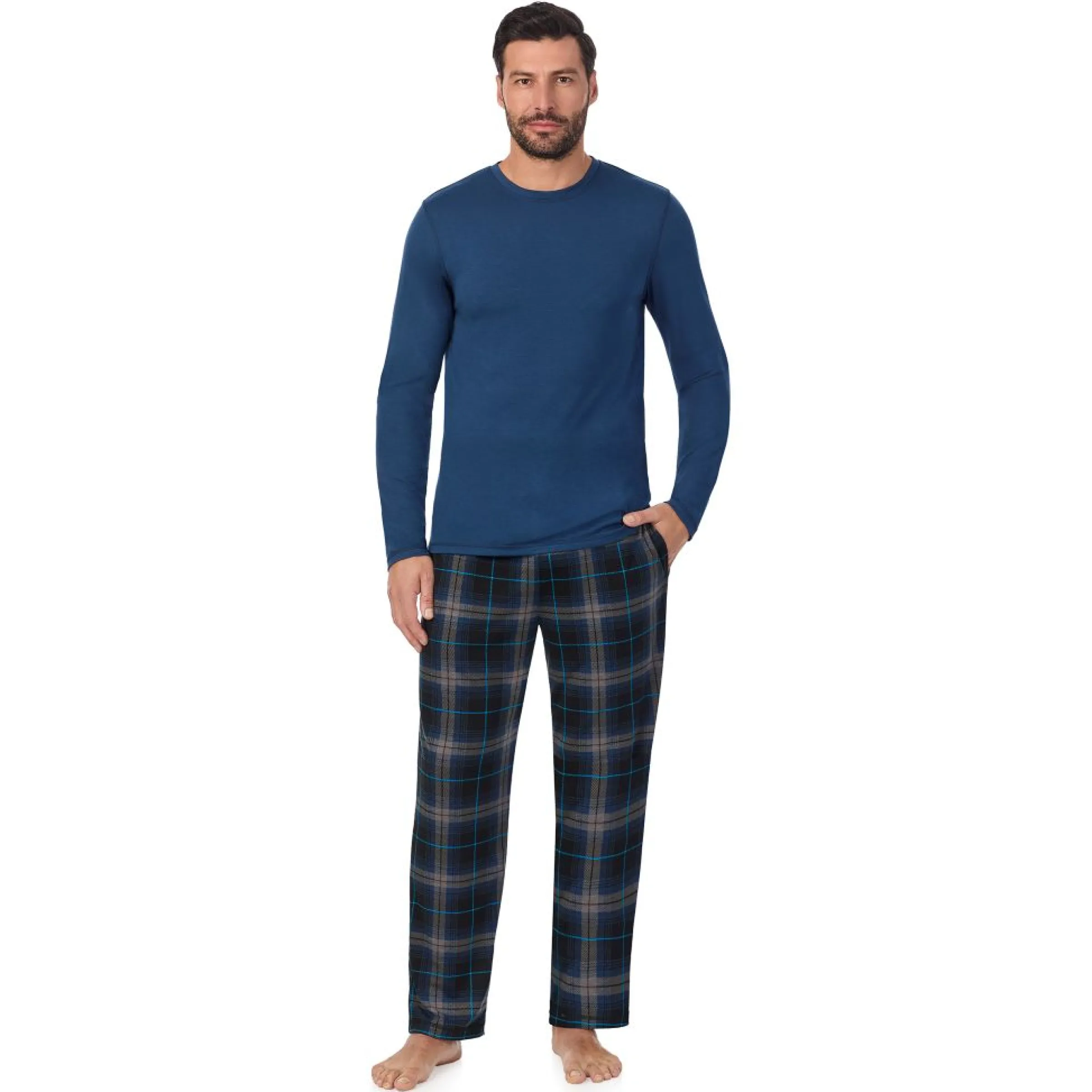 Clearance Mens Classic Long Sleeve Crew and Pajama Pant 2-pc Set Sleepwear