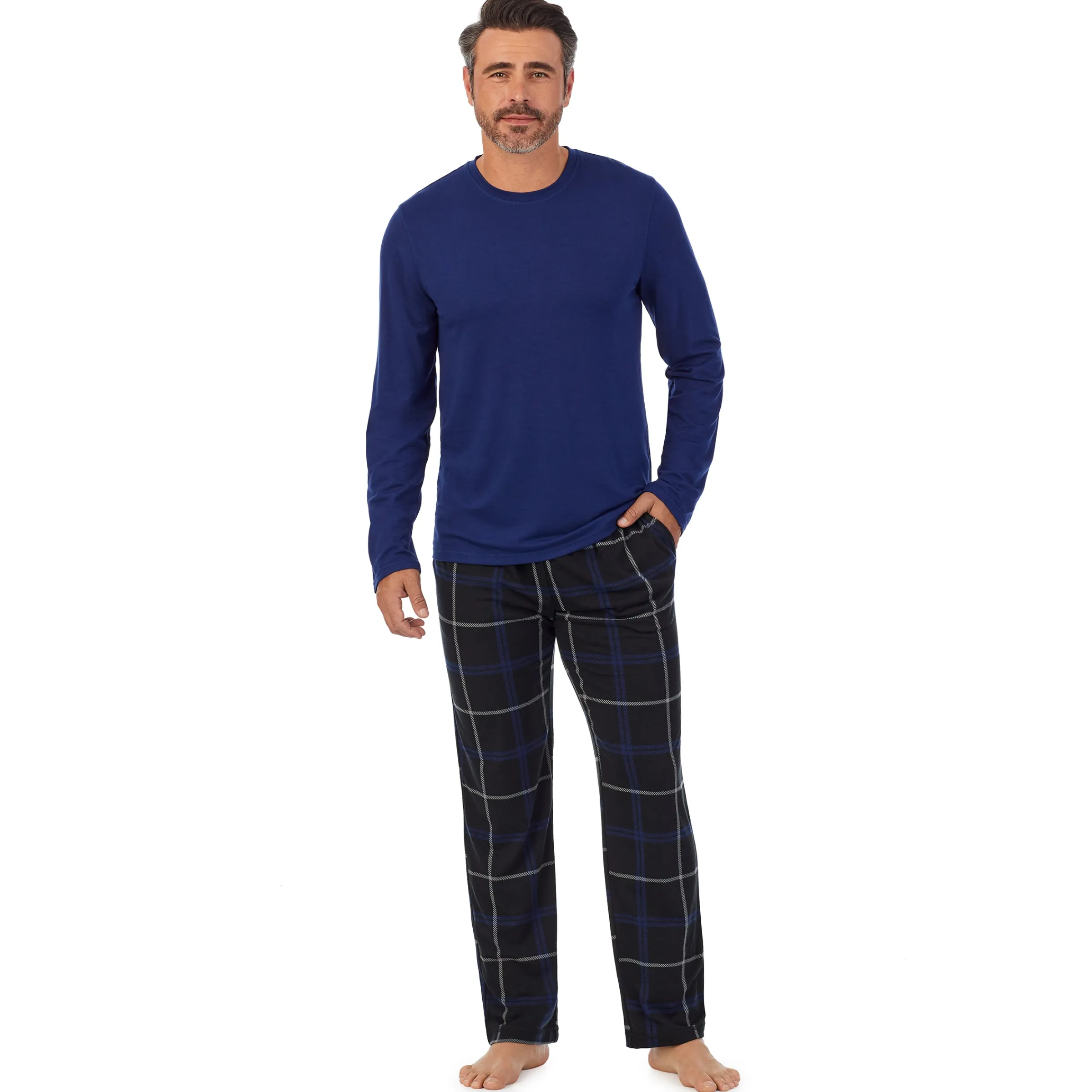 Clearance Mens Classic Long Sleeve Crew and Pajama Pant 2-pc Set Sleepwear