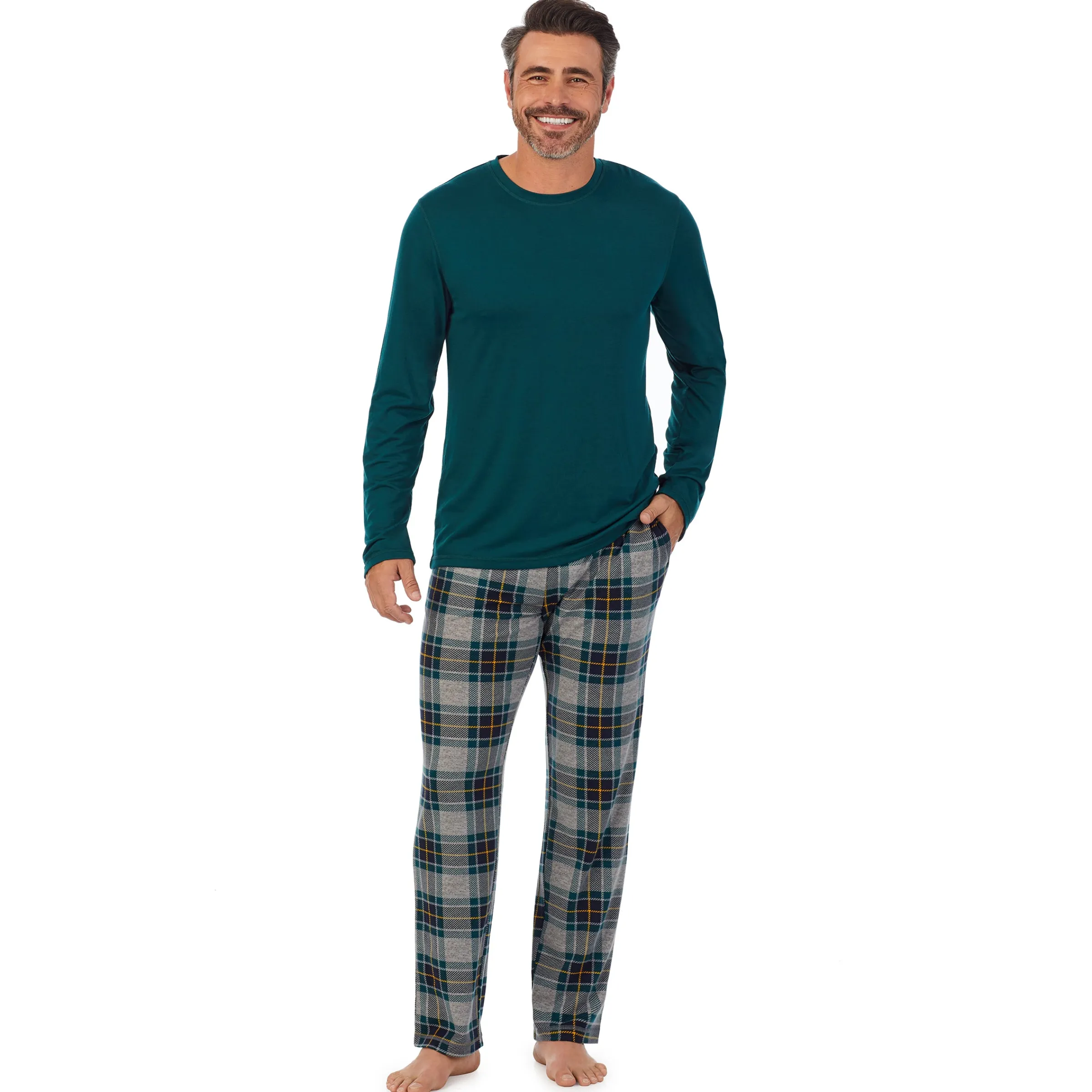 Clearance Mens Classic Long Sleeve Crew and Pajama Pant 2-pc Set Sleepwear