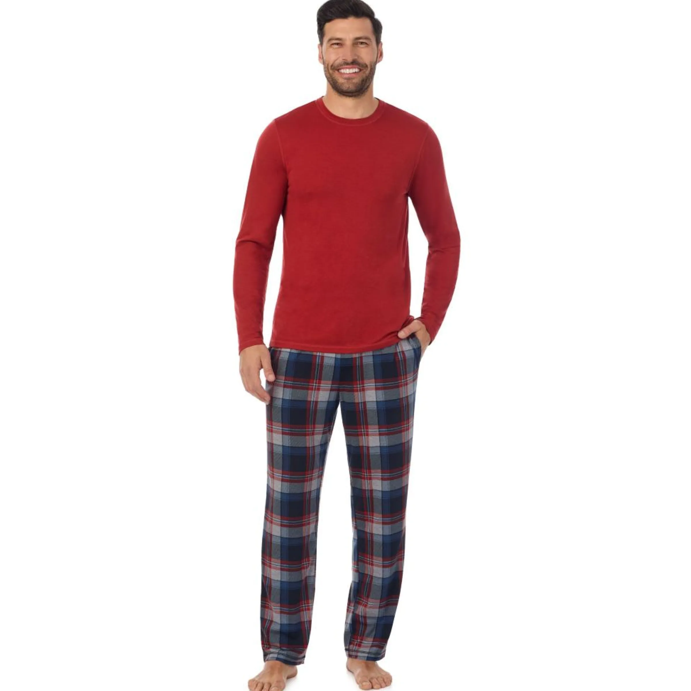 Clearance Mens Classic Long Sleeve Crew and Pajama Pant 2-pc Set Sleepwear