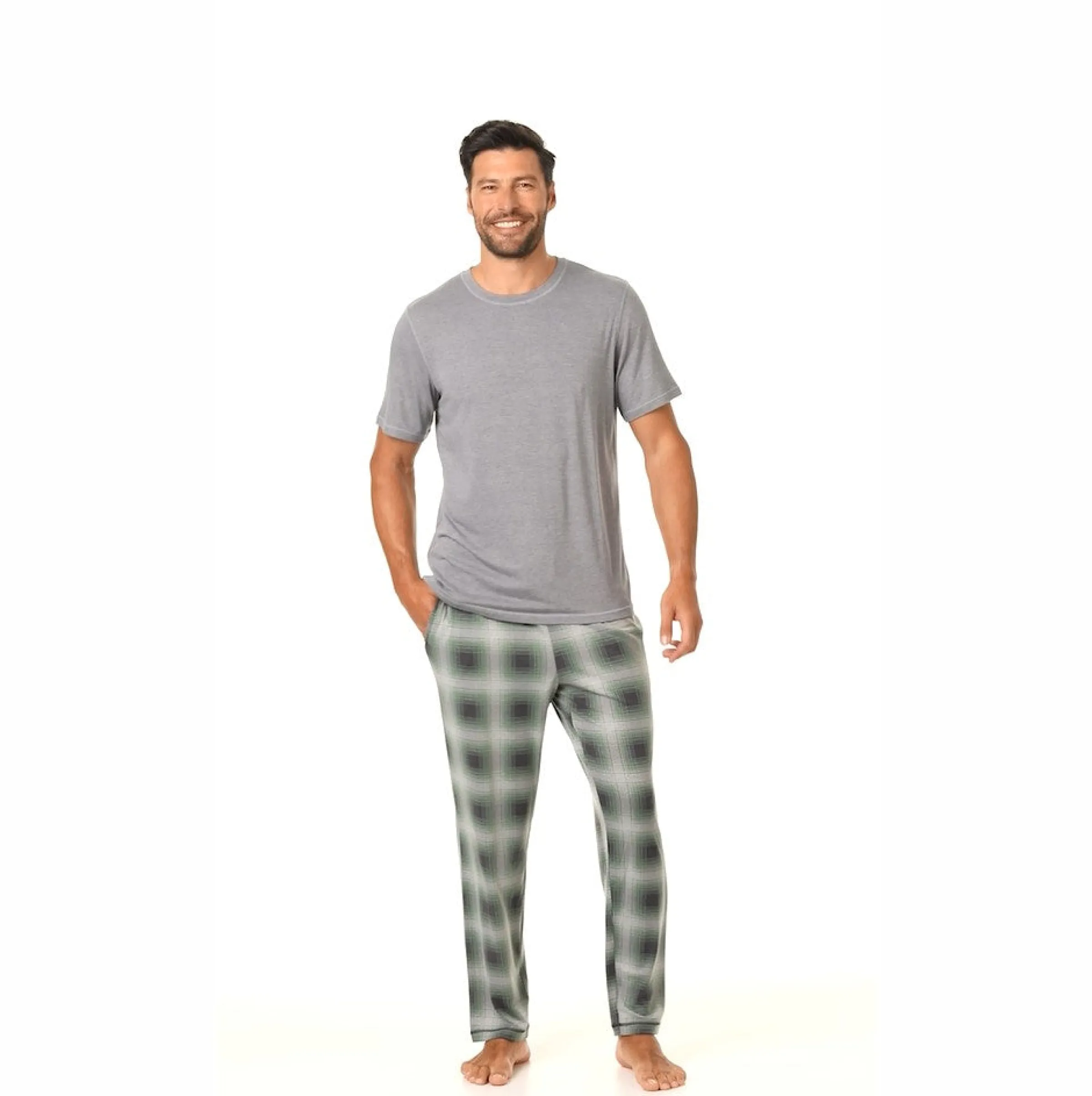 Sale Mens Classic Short Sleeve Crew Neck Tee and Pajama Pant 2-pc Set Sleepwear