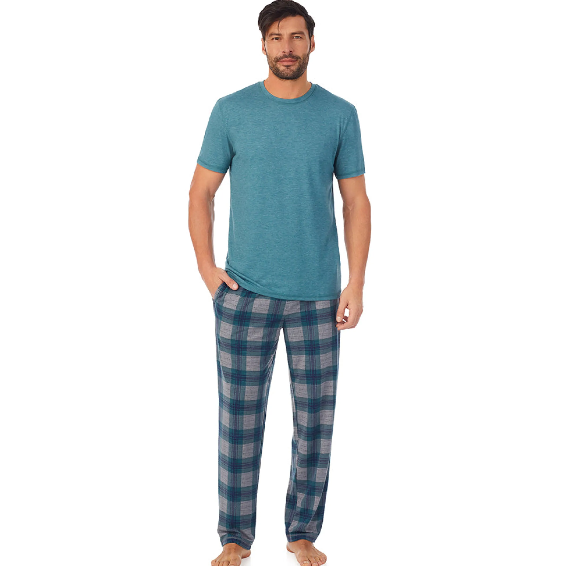 Sale Mens Classic Short Sleeve Crew Neck Tee and Pajama Pant 2-pc Set Sleepwear
