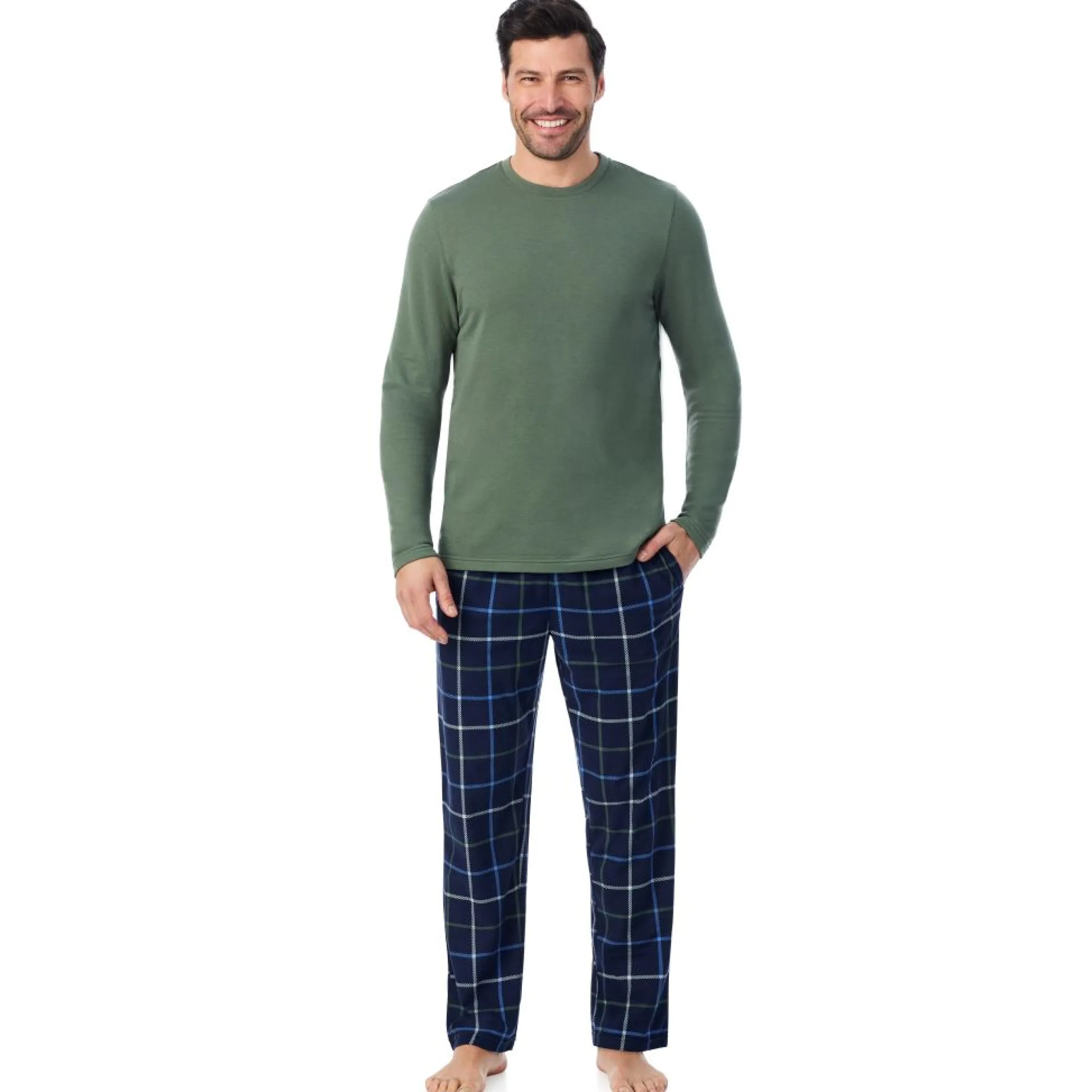 Best Mens Cozy Lodge Long Sleeve Crew and Pajama Pant 2-Pc Set Sleepwear|Pants