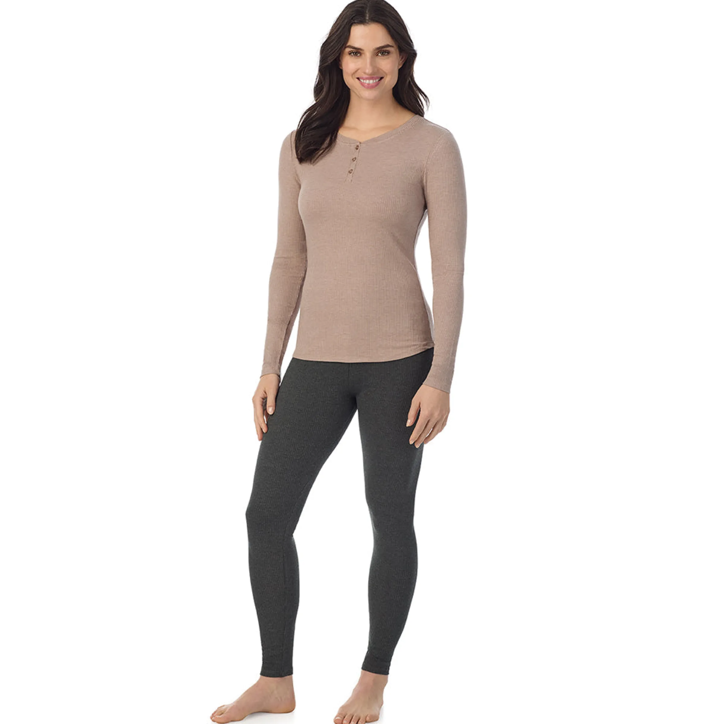 Discount Stretch Rib Long Sleeve Henley Women Long Sleeves