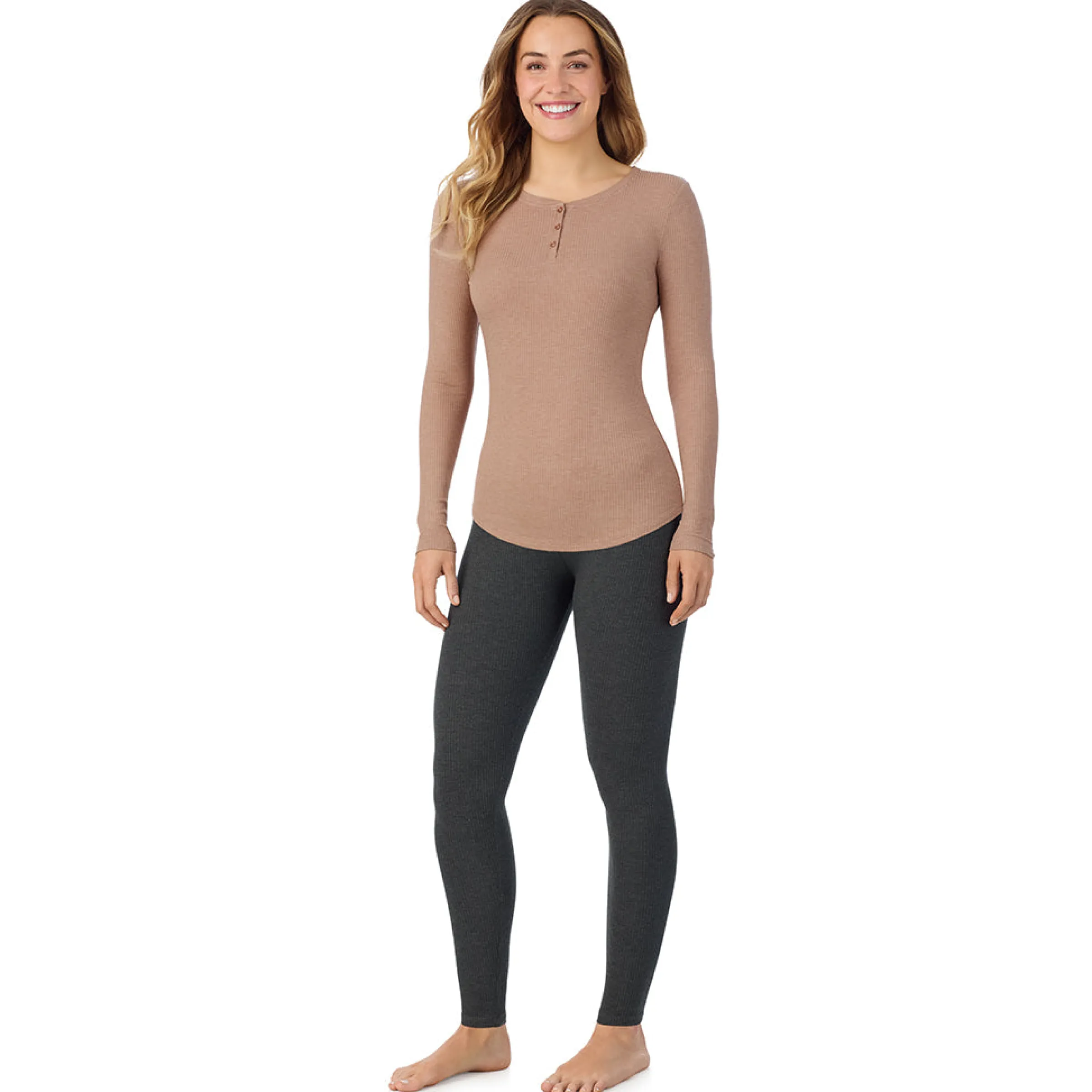 Discount Stretch Rib Long Sleeve Henley Women Long Sleeves