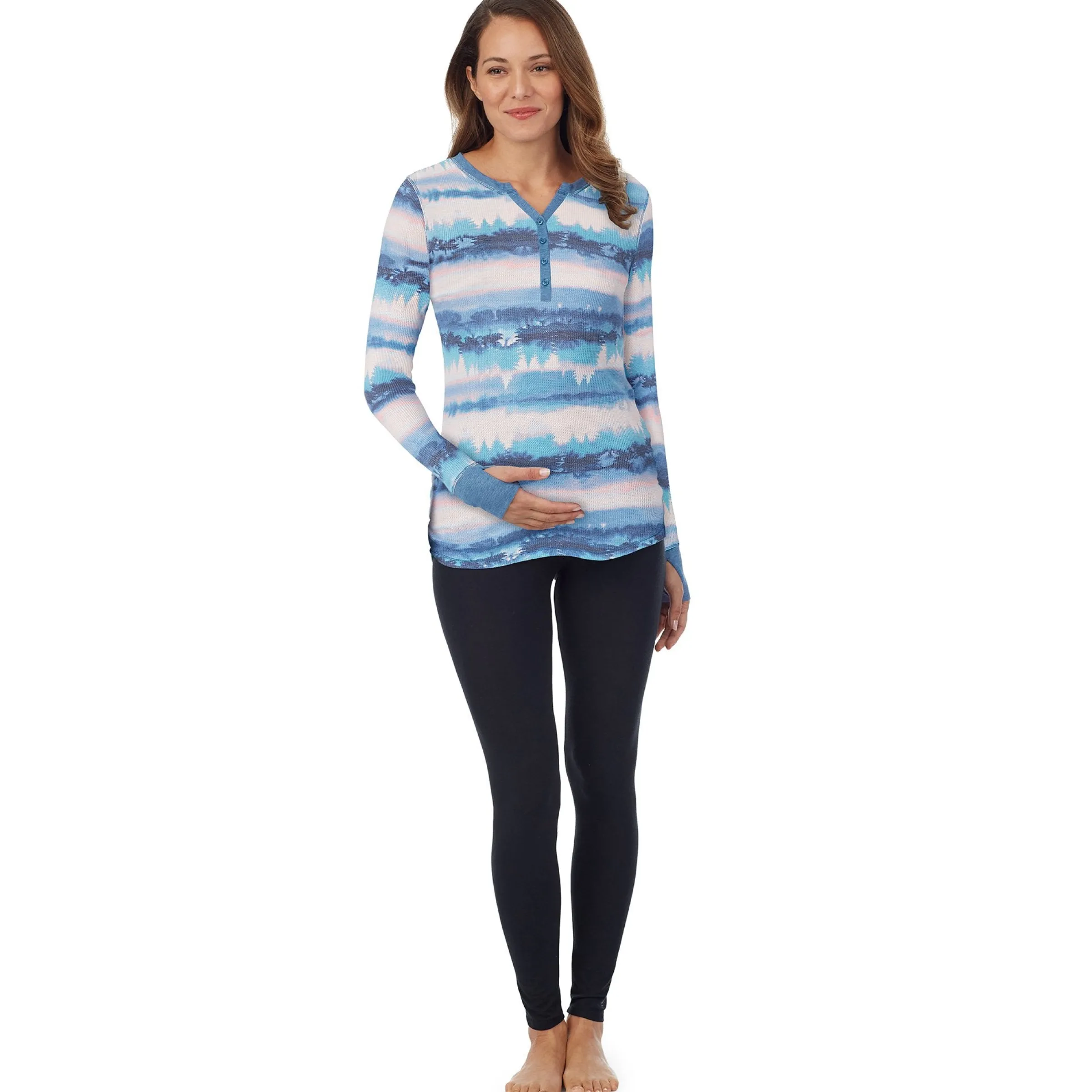 Discount Stretch Thermal Maternity Long Sleeve Split V-Neck Henley Women Maternity|Long Sleeves
