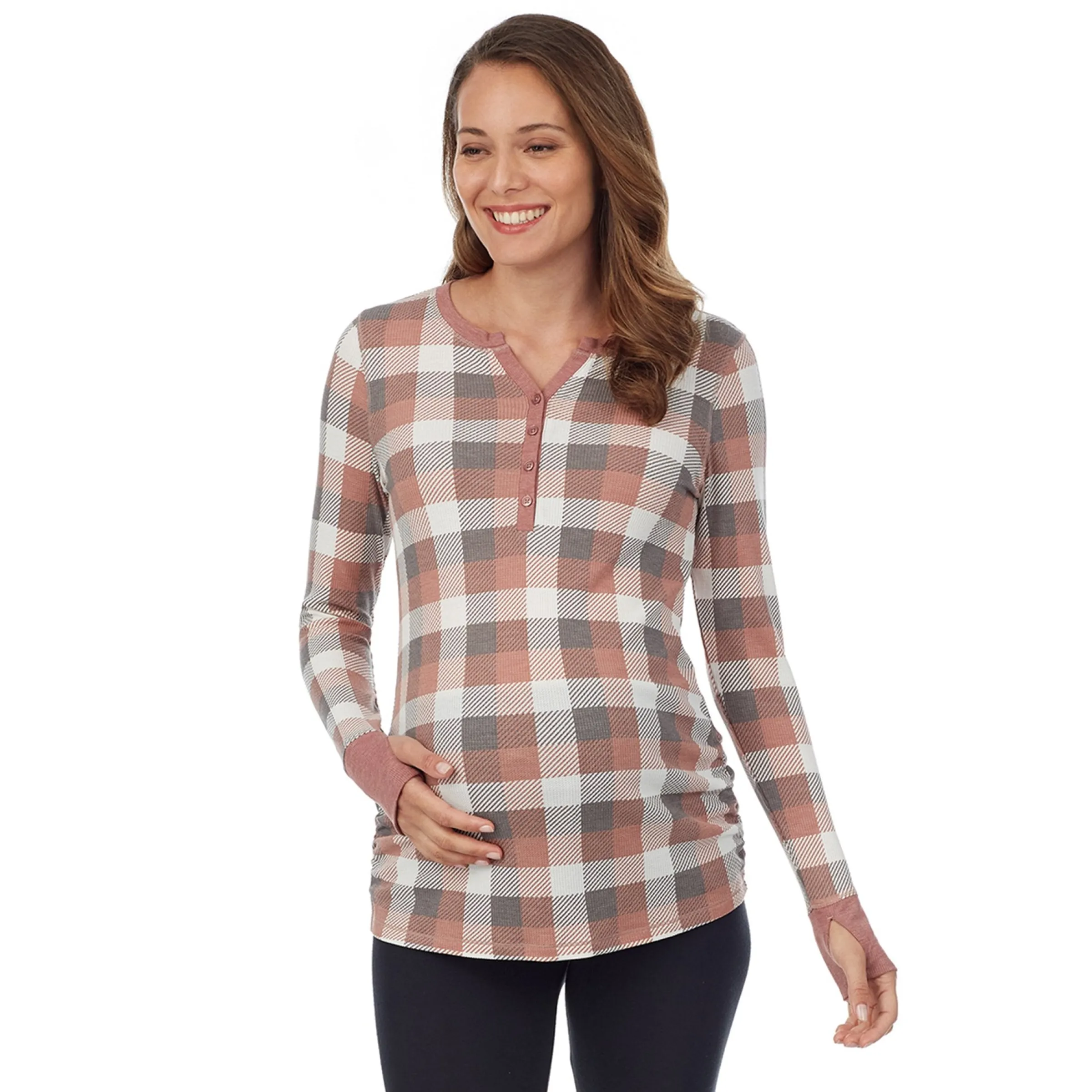 Discount Stretch Thermal Maternity Long Sleeve Split V-Neck Henley Women Maternity|Long Sleeves