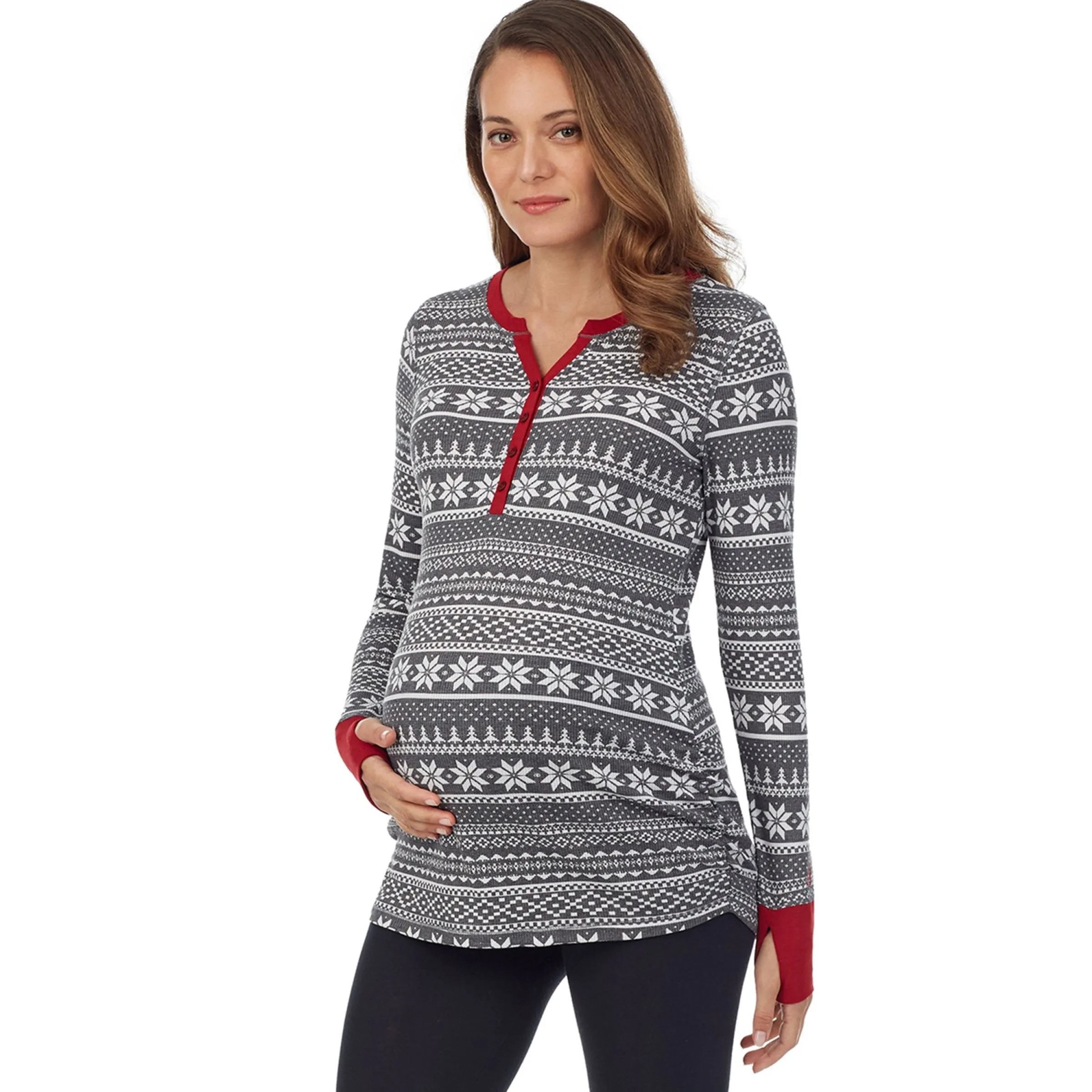 Discount Stretch Thermal Maternity Long Sleeve Split V-Neck Henley Women Maternity|Long Sleeves