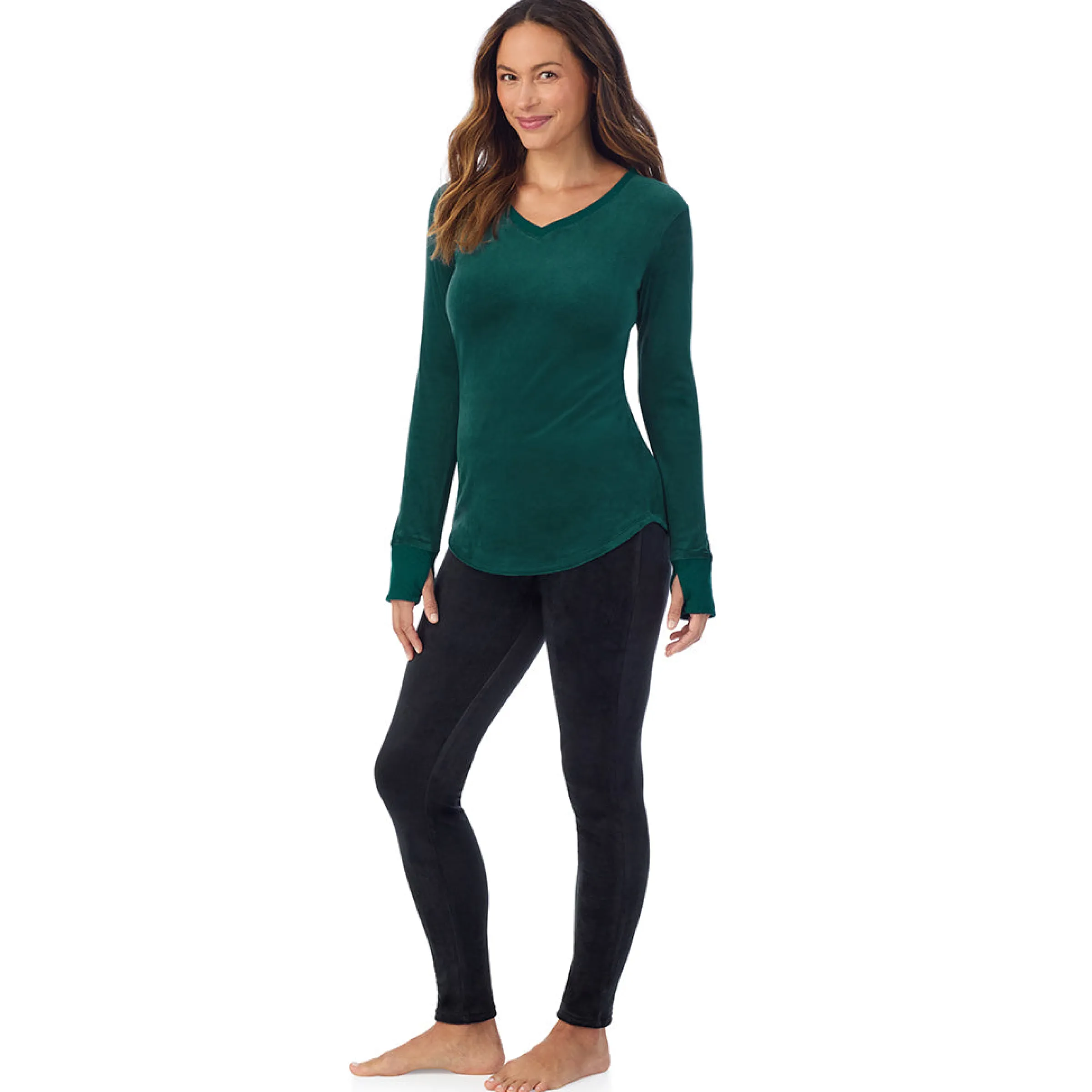 Outlet Stretch Velour Long Sleeve V-Neck Women Long Sleeves