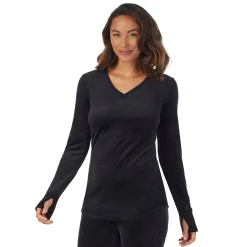 Sale Stretch Velour Long Sleeve V-Neck Women Long Sleeves