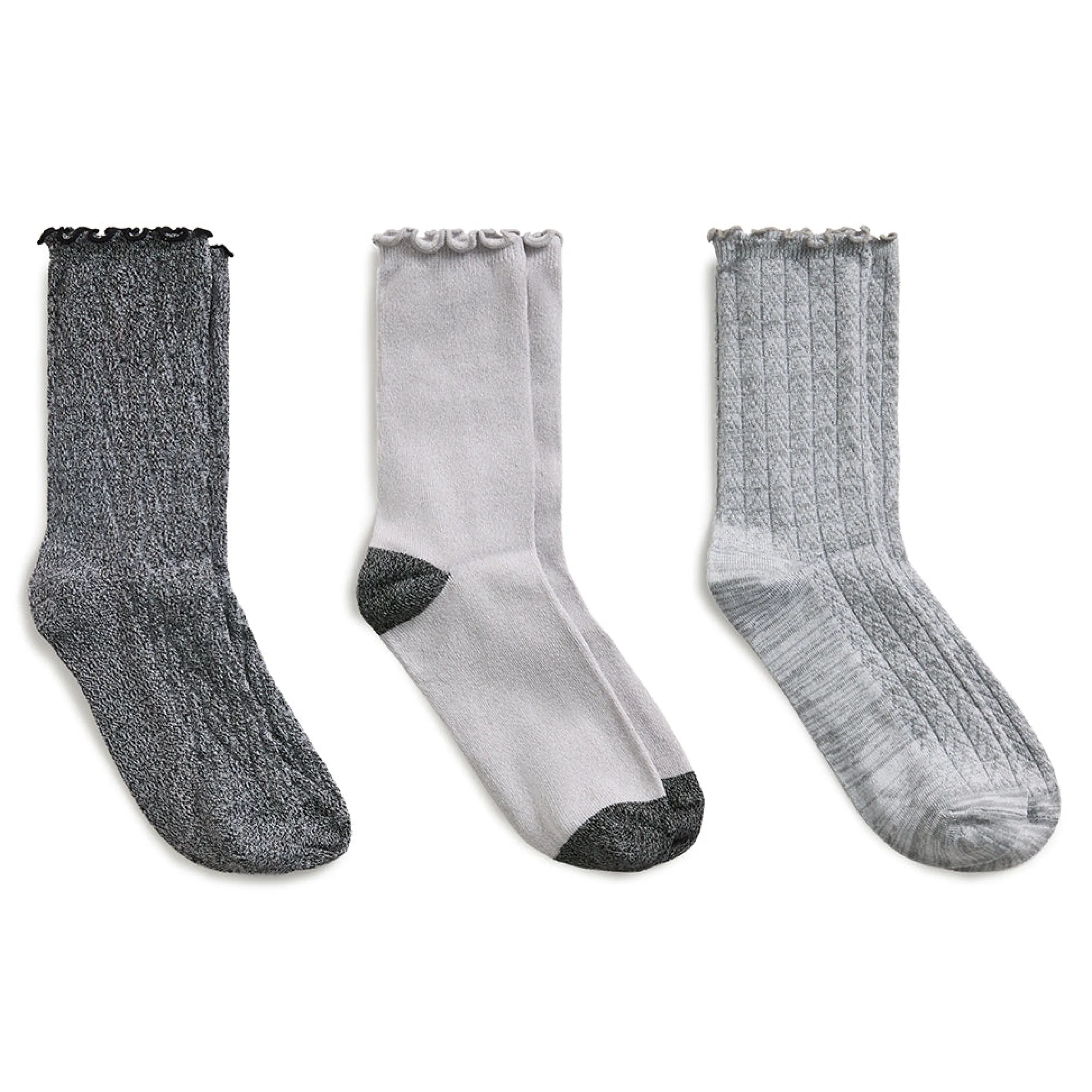 Best Twist Chevron / Lettuce Edge Crew Sock 3-Pack Women Socks|Women's Accessories
